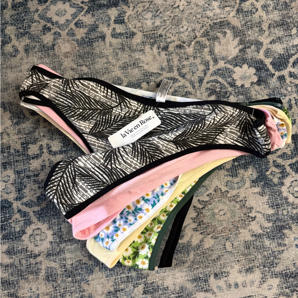 Assorted Floral & Solid Bikini Thongs - Multi Color Pack